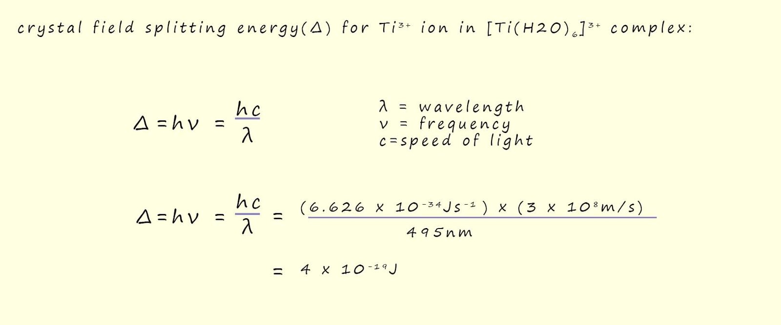 Calculation of the crystal field spliting energy for a Ti3+ ion.